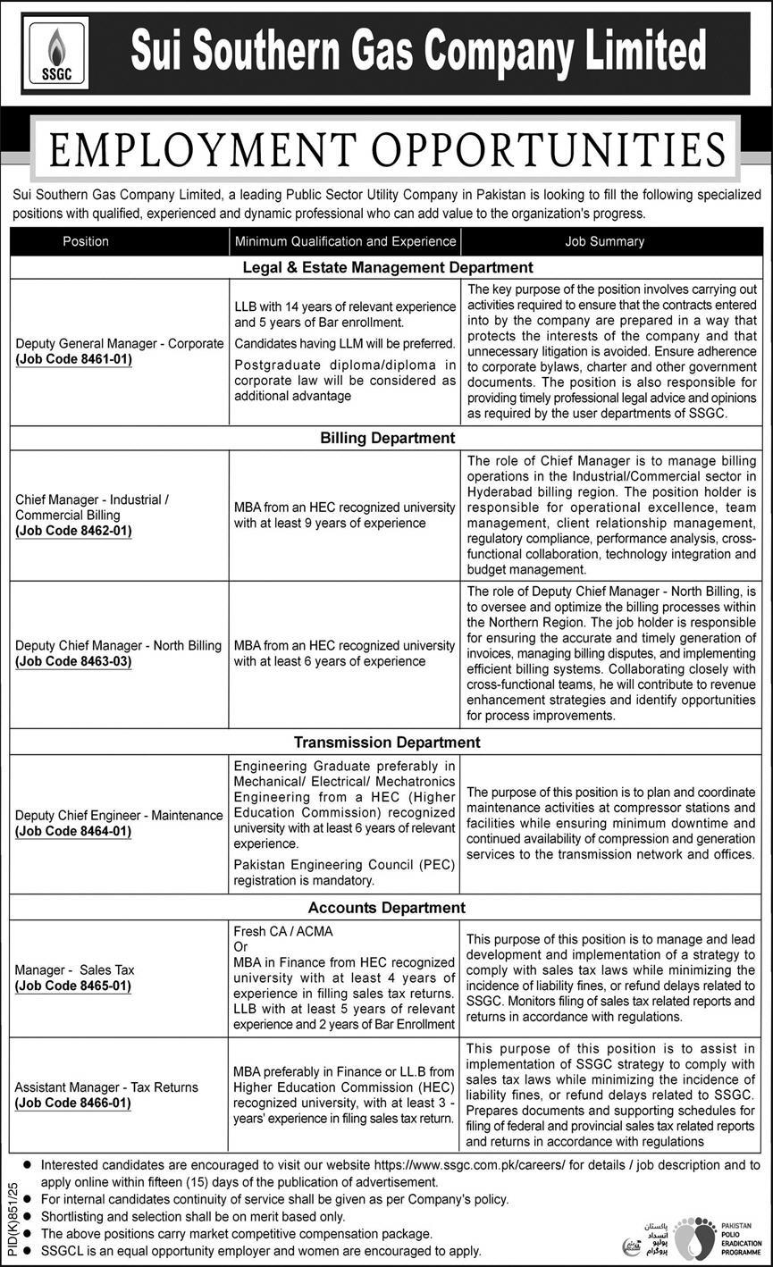 Jobs in Sui Southern Gas Company Limited-1